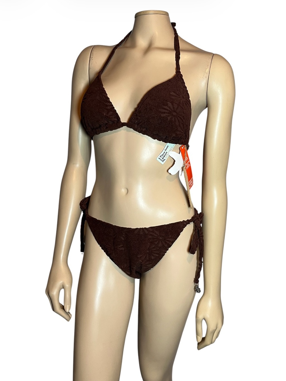 Cabana del Sol Brown Terry Triangle Tie Bikini